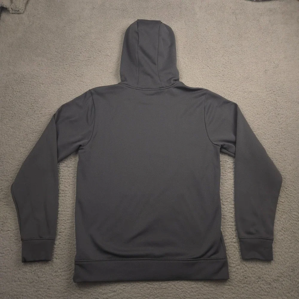 The North Face Mens Medium Hoodie Gray Yellow Logo Pullover Polyester Top